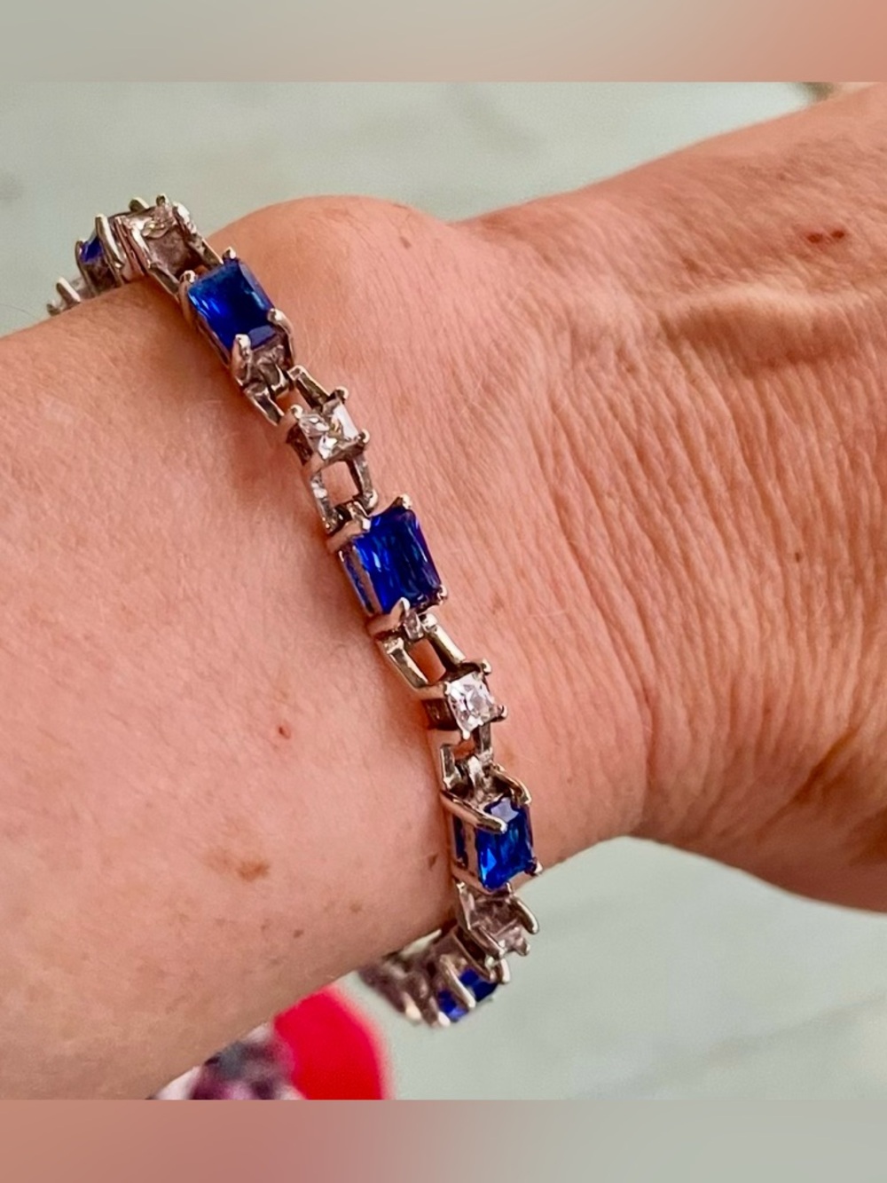 Sterling Silver Blue & Crystal Tennis Bracelet - Picture 2 of 11